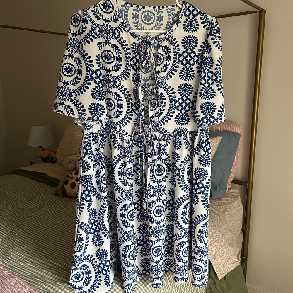 Blue and White Patterned Dress